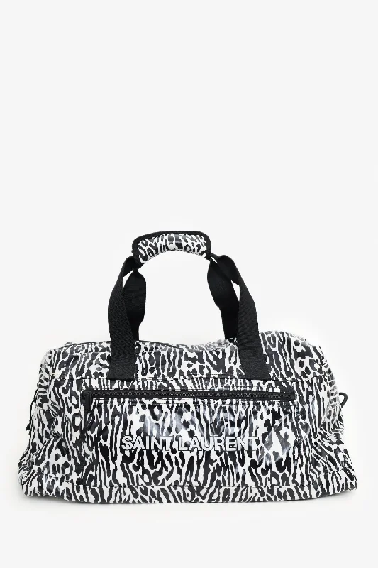 women's handbag with luxury texture -Saint Laurent Black/White Zebra Logo Printed Duffle Bag