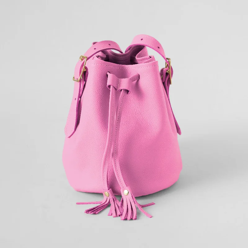 women's bucket bag with metallic finish -Pink Italian Pebbled Bucket Bag