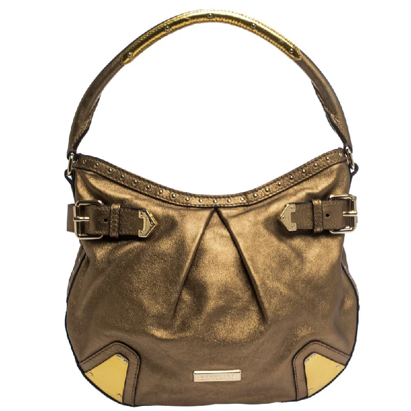 women's dumpling bag with soft fabric lining -Burberry Gold Leather Hartley Hobo