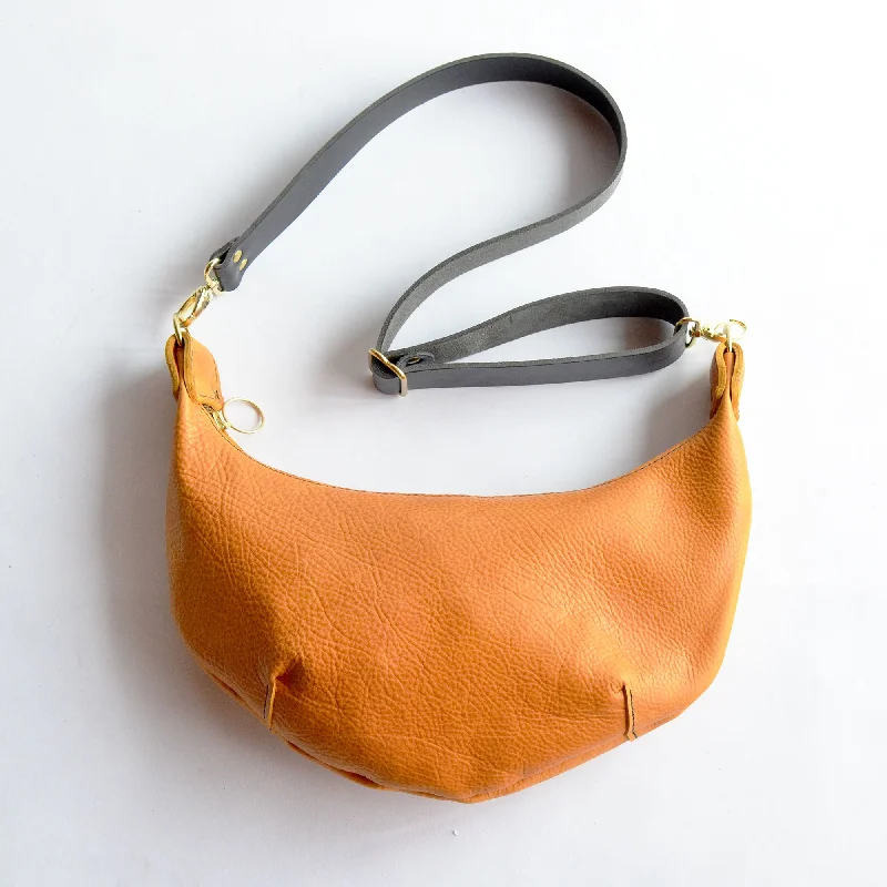 women's dumpling bag with soft leather -Leather HOBO Crossbody Bag - Amber Leather