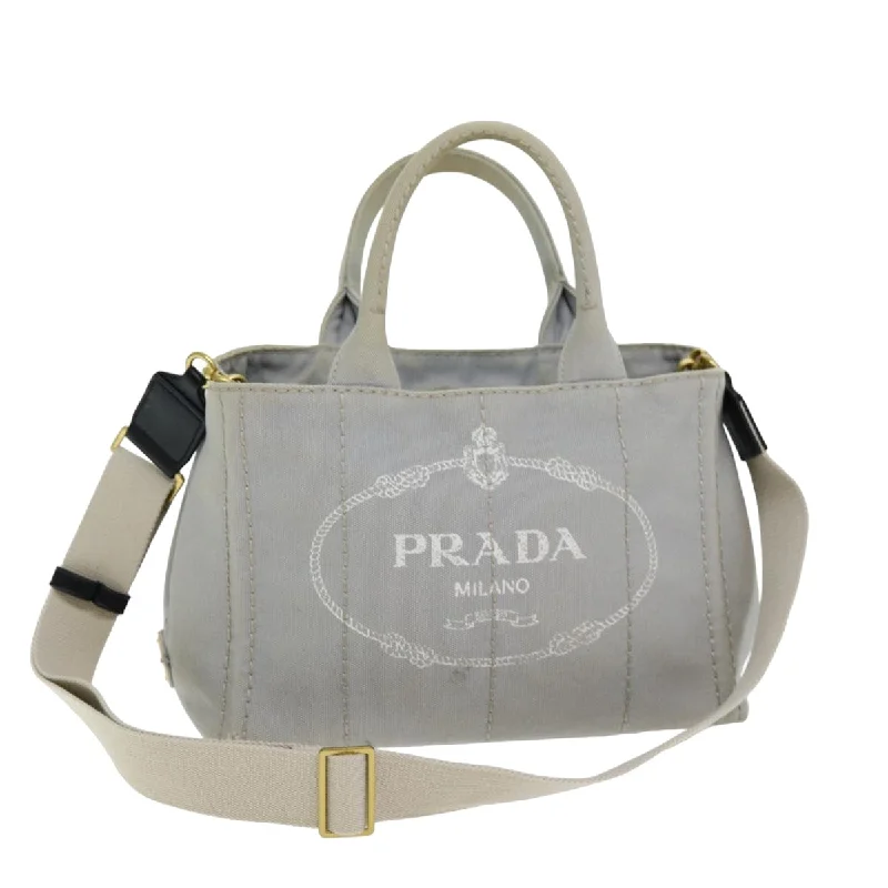 PRADA Canapa PM Hand Bag Canvas 2way Gray Auth 75341