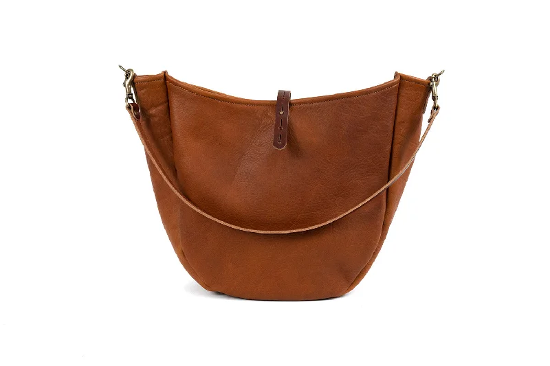 women's dumpling bag with fashionable closure -CELESTE LEATHER HOBO BAG - LARGE - SADDLE