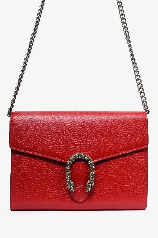 women's handbag with smooth zipper detail -Gucci Red Grained Leather Dionysus Wallet on Chain