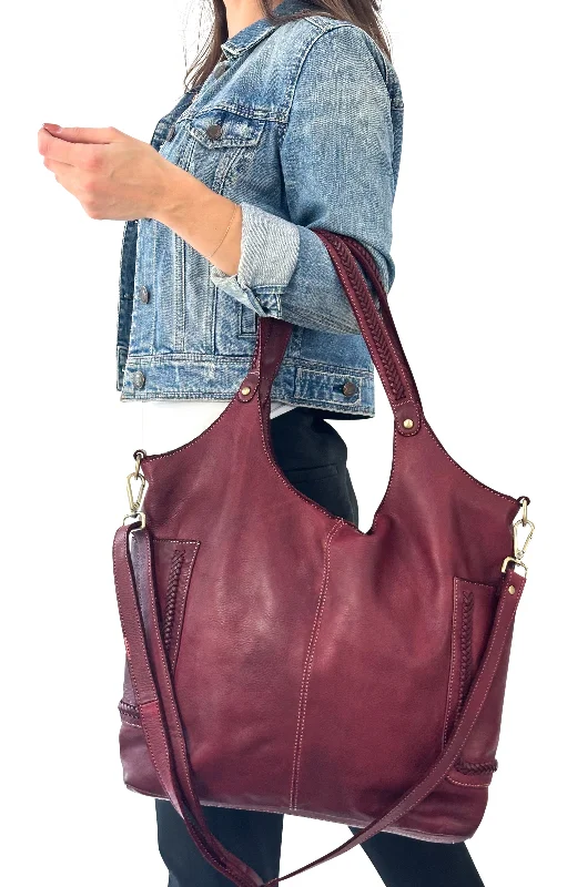 women's tote bag with soft-touch handle -Julia Slouchy Tote in Bordeaux