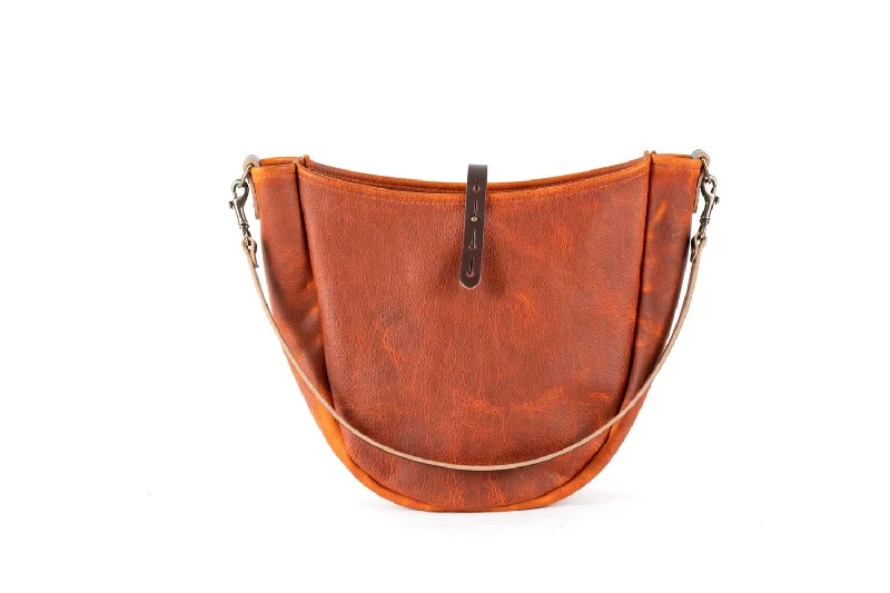 women's dumpling bag with stylish finish -CELESTE LEATHER HOBO BAG - MEDIUM - TANGERINE BISON