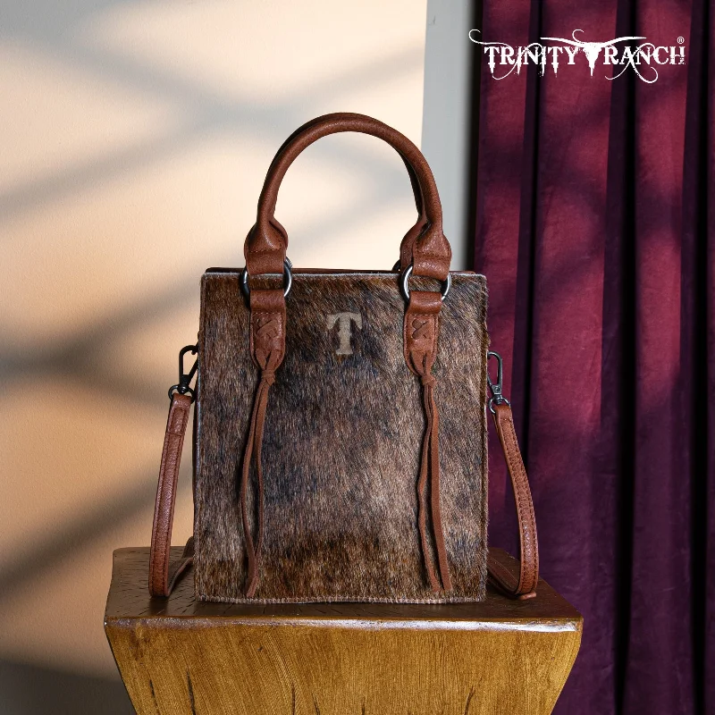 women's handbag with chic top handles -TR183-8360  Trinity Ranch Hair On Cowhide Top Handle Tote/Crossbody -Brown