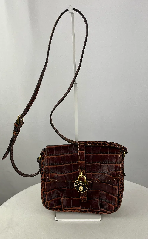 women's dumpling bag with innovative details -Dooney & Bourke Embossed Leather Cognac Hobo Bag Shoulder Purse