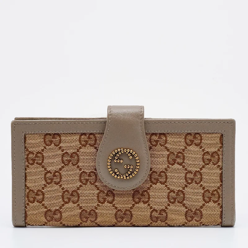 Gucci Beige/Brown GG Canvas And Leather Scarlett Continental Bifold Wallet