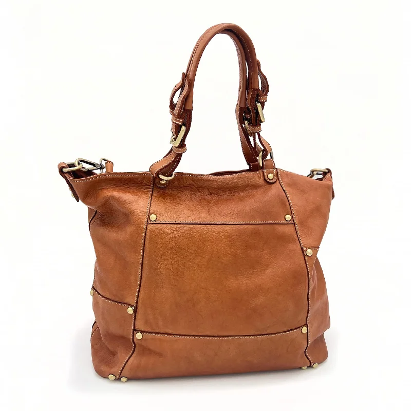 women's tote bag with sleek, minimalist design -Nora Patchwork Tote in Cognac