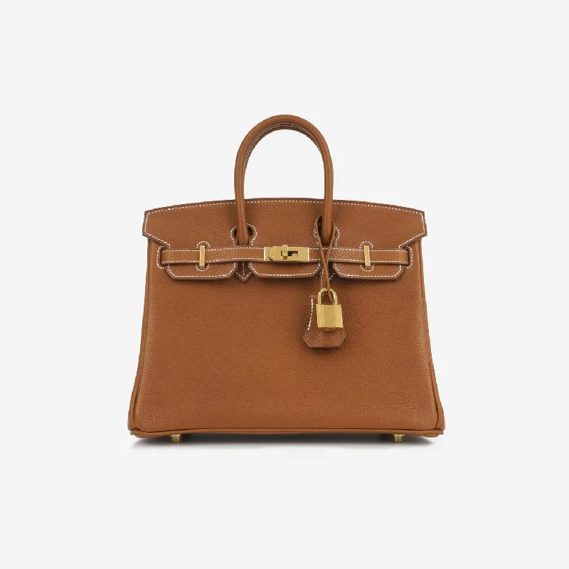 women's handbag with zippered central compartment -Hermès Hermès - Birkin 25 - Fauve Barenia Faubourg GHW - Brand New - 2024