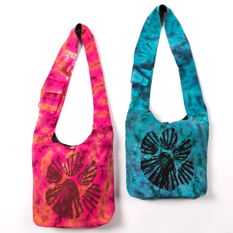 women's dumpling bag with fabric lining -Paw Print Tie-Dye Hobo Bag