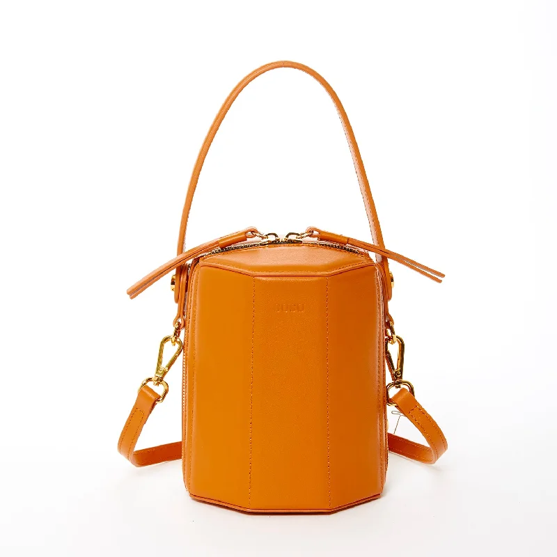 women's bucket bag with trendy zip closure -Harper Orange Leather Bucket Bag