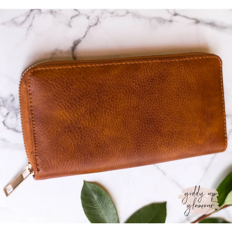 women's wallet with clutch closure -Tan Zip-Around Wallet