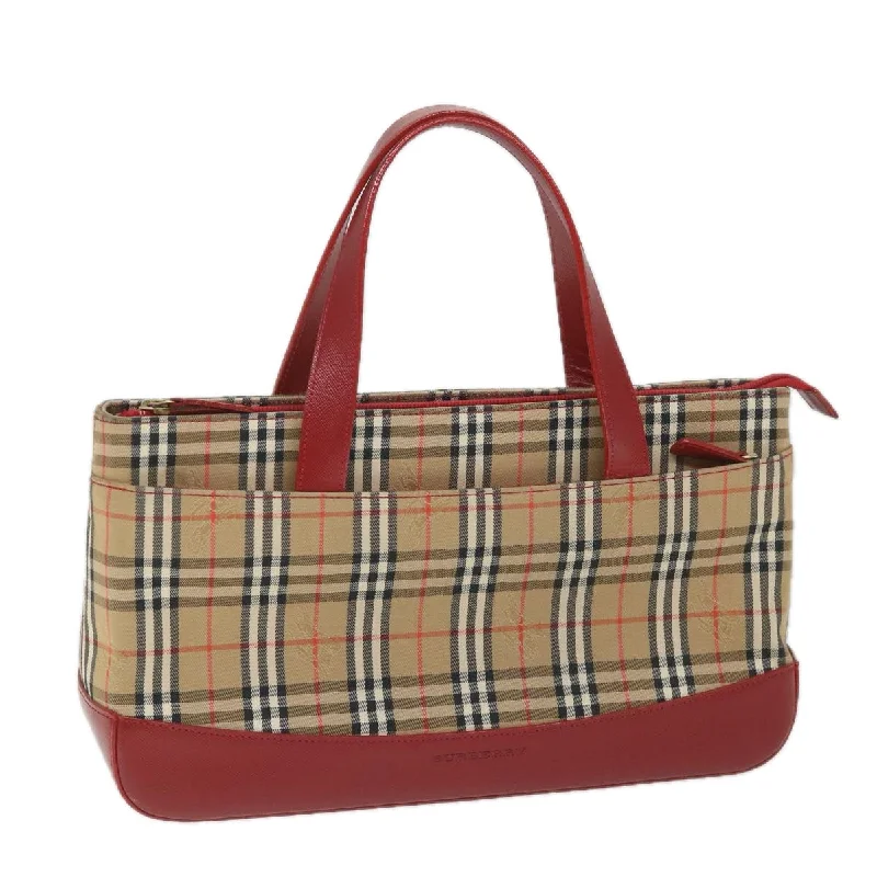 BURBERRY Nova Check Hand Bag Nylon Canvas Beige Red Auth am5133