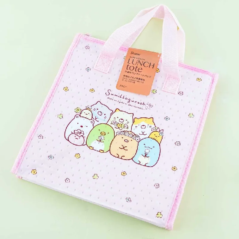 women's tote bag with faux leather accents -Sumikko Gurashi Flowery Insulated Lunch Tote