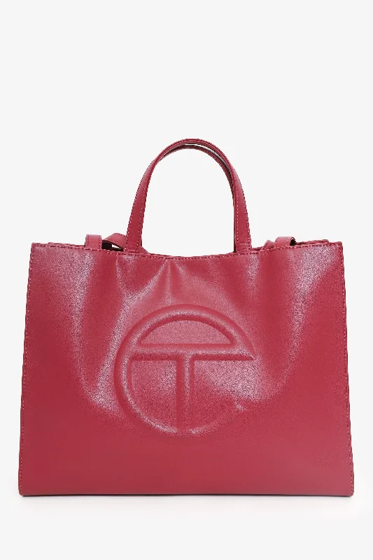 women's handbag with crossbody option -Telfar Red Faux Leather Medium Shopping Tote