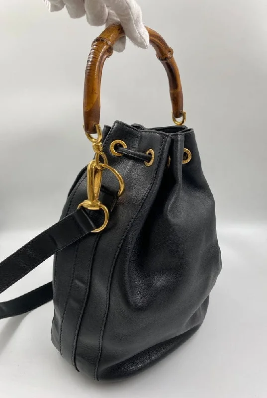 women's bucket bag for the fashion elite -Gucci Black Bucket Bag with Bamboo Handles