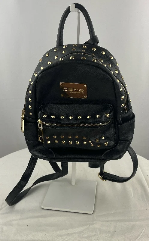 Bebe Women's Los Angeles Black Pebbled Leather Gold Studded Backpack Purse