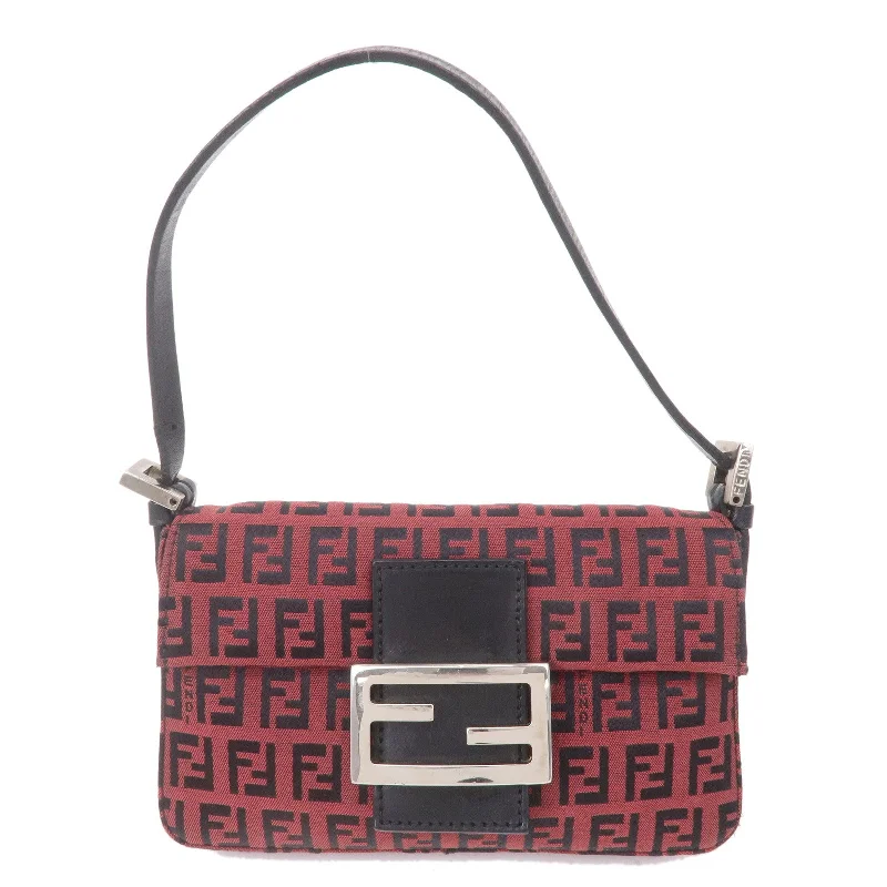 FENDI Mini Mamma Baguette Zucchino Canvas Leather Bag Red 8BK005