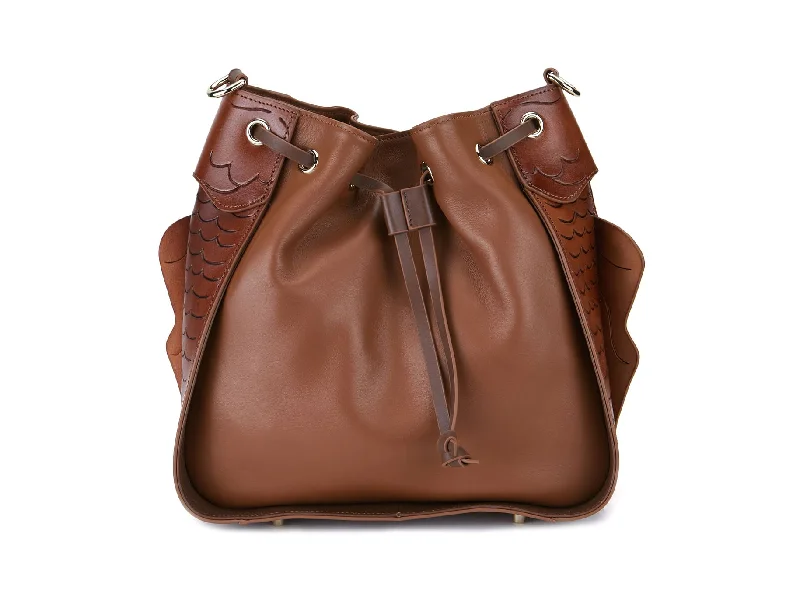 women's bucket bag with metallic finish -Carp Brown Bucket