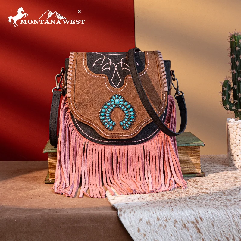 Ladies Crossbody Bag Simple Canvas -MW1302-8360 Montana West Concho Fringe Collection Saddle Bag/Crossbody