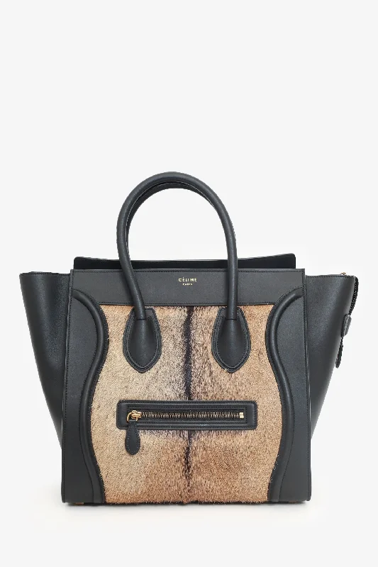 women's handbag with clean minimalistic exterior -Celine Black Ponyhair Mini Luggage Tote