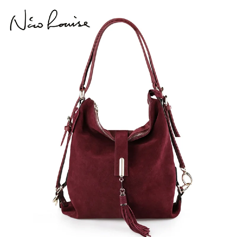 women's dumpling bag with elegant finish -Nico Louise Women Real Suede Leather Shoulder Bag Female Leisure Nubuck Convertible Handbag Hobo Messenger Top-handle bags Purse