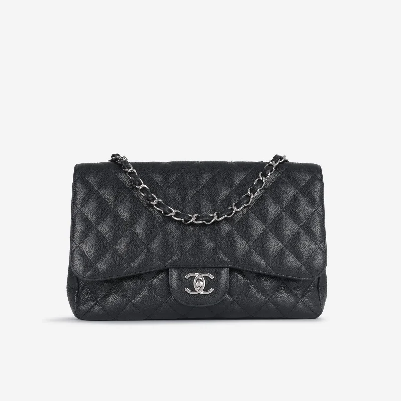 women's handbag with interior multi-pocket design -Chanel Chanel - Jumbo Classic Flap - Black Caviar SHW - Pre-Loved - 2009