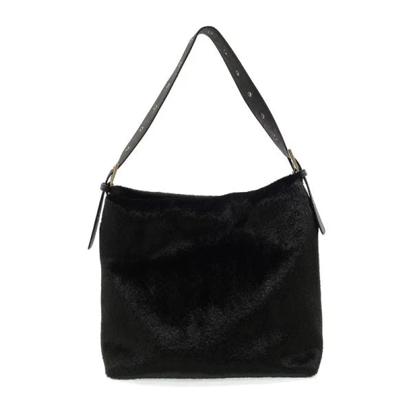 women's dumpling bag with practical strap -JOY ACCESSORIES TERESA FAUX FUR HOBO - BLACK - L825700