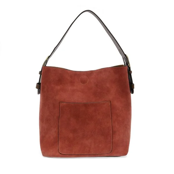 women's dumpling bag with subtle charm -JOY ACCESSORIES CLASSIC HOBO SUEDE BAG - RUST RED - L823520