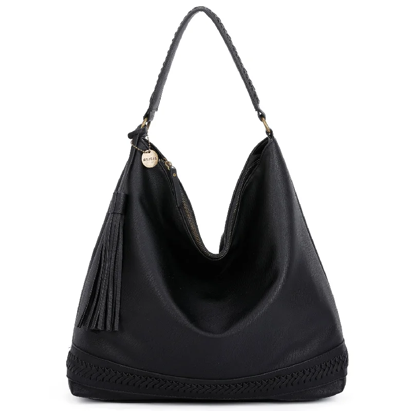 women's dumpling bag with luxury stitching -The Aida Hobo - Black