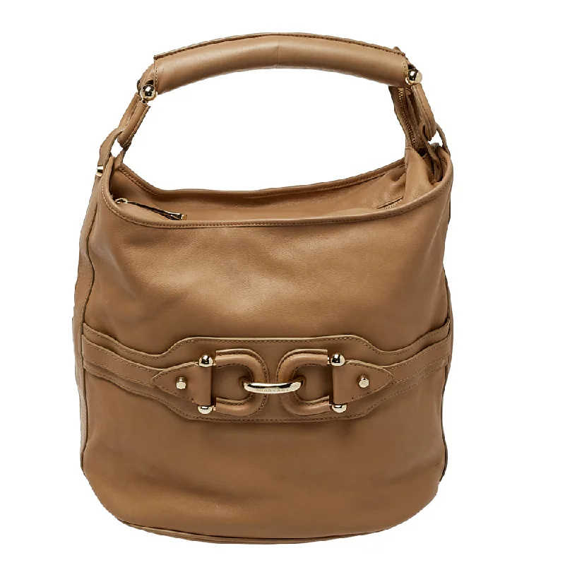 women's dumpling bag with rounded silhouette -Burberry Beige Leather Horsebit Hobo