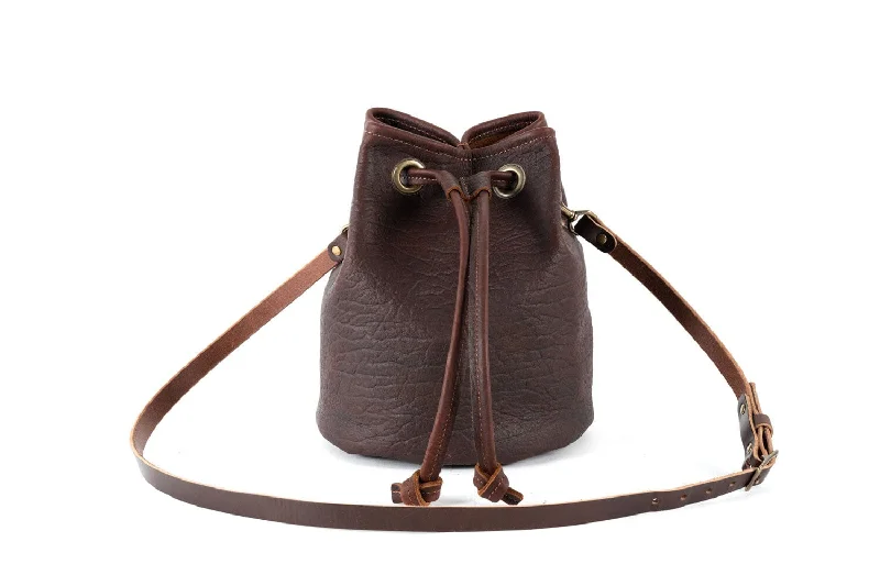 women's bucket bag with premium finish -LEATHER BUCKET BAG - LARGE - CHERRY BISON