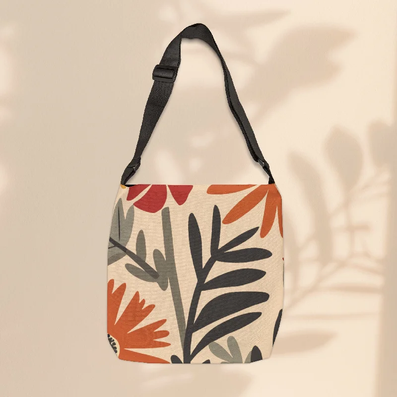 women's tote bag with reinforced bottom -Adjustable Tote Bag - BoHo Flowers