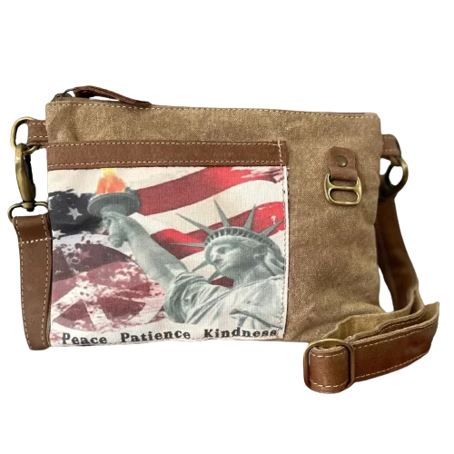 Peace and Lady Liberty Sustainable Canvas Patriotic Bag Crossbody Purse ~ Peace Patience and Kindness at it's Best!