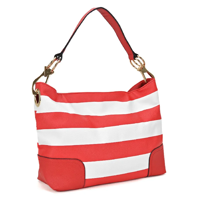 women's dumpling bag with modern finish -Striped Corner Patched Hobo Bag