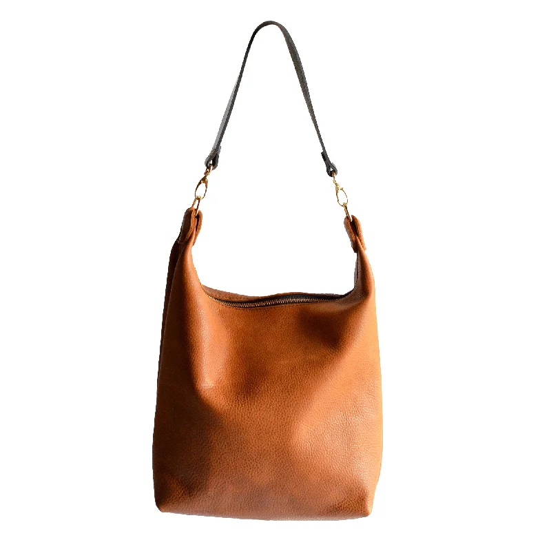 women's bucket bag with patterned fabric -Leather BUCKET Crossbody Bag - Tan Leather