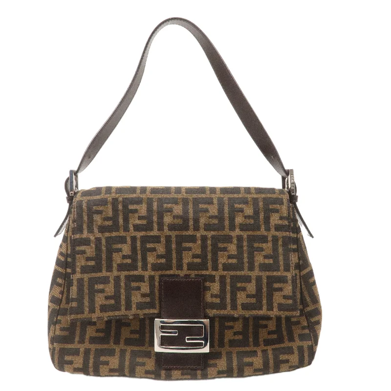 FENDI Mamma Baguette Zucca Canvas Leather Bag Brown Black 26325