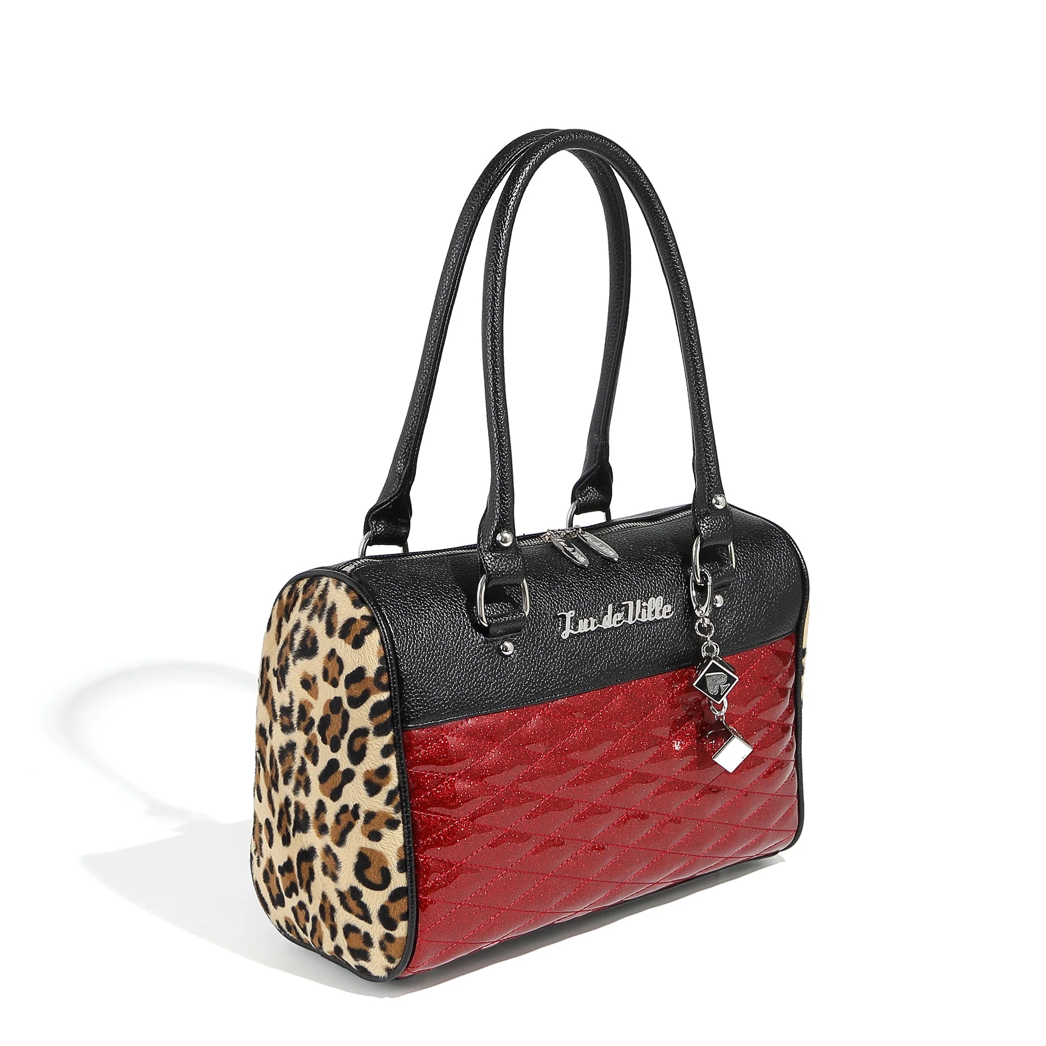 women's tote bag with fashion-savvy design -Red Sparkle & Leopard Atomic Tote Medium (Copy)