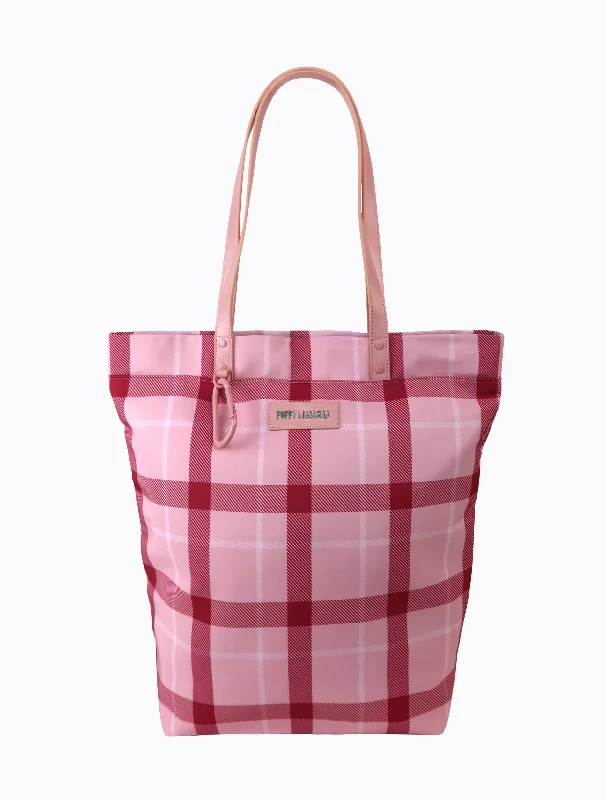 women's tote bag with minimal hardware -Tarnation Tote - Pink Tartan