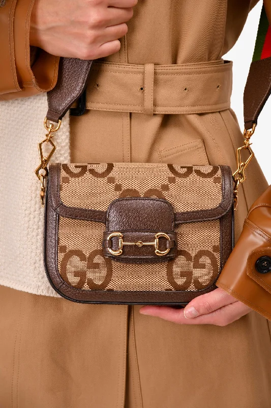 women's handbag with luxury leather lining -Gucci Brown Canvas/Leather GG Supreme Horsebit 1955 Shoulder Bag With Web Strap