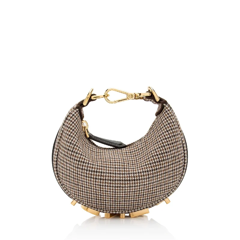 women's dumpling bag with structured look -Fendi Houndstooth Wool Fendigraphy Nano Hobo (SHF-N6cAIe)