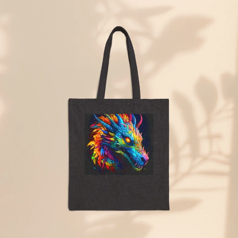 women's tote bag with trendy mixed materials -Cotton Canvas Tote Bag - Neon Dragon