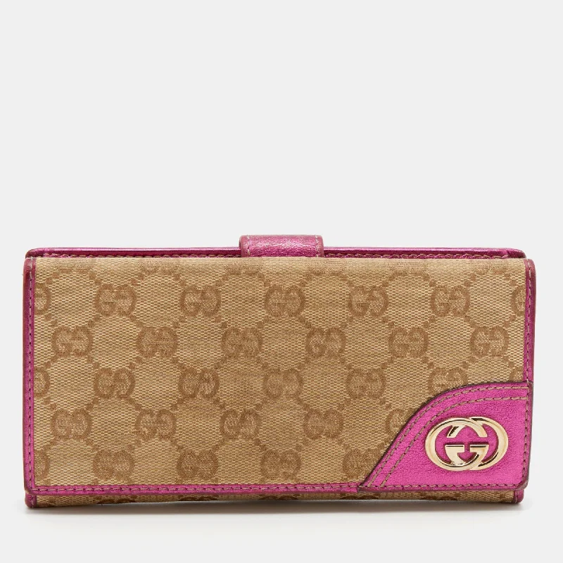 Gucci Beige/Pink GG Canvas and Leather Britt Continental Wallet