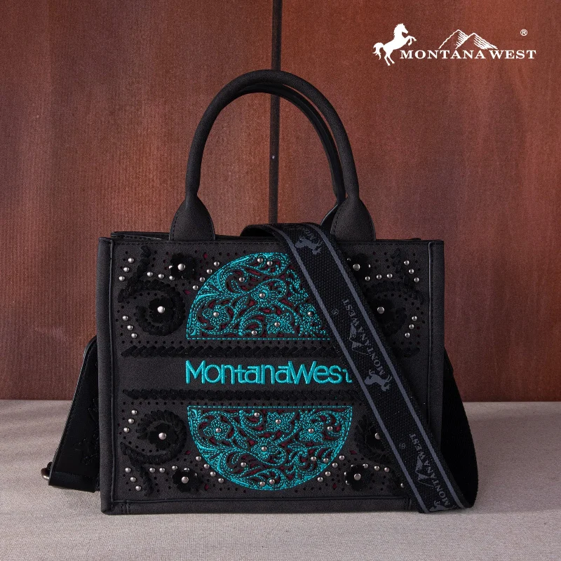 women's handbag with removable crossbody strap -MW1266-8120S   Montana West Embroidered Cut-out Concealed Carry Tote/Crossbody