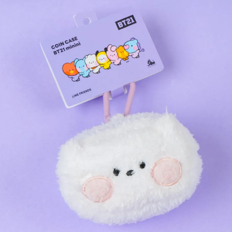 women's wallet with fun color options -BT21 Fluffy Coin Purse With Carabiner - RJ