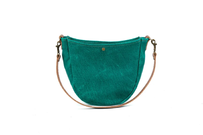 women's dumpling bag with luxurious feel -CELESTE LEATHER HOBO BAG - PINE GREEN BISON