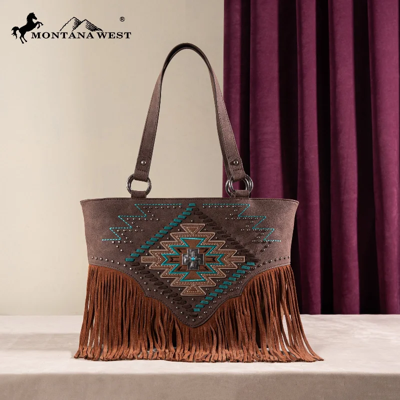 Ladies Crossbody Bag Casual Leather -MW1315G-8317  Montana West Embroidered Collection Concealed Carry Tote - Coffee