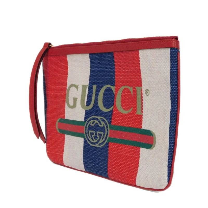 GUCCI Clutch bag 524788 9SBCG 9093 Baiadella Linen Canvas x Calfskin Leather Tricolor Logo stripe Baiadera Pouch mens Used