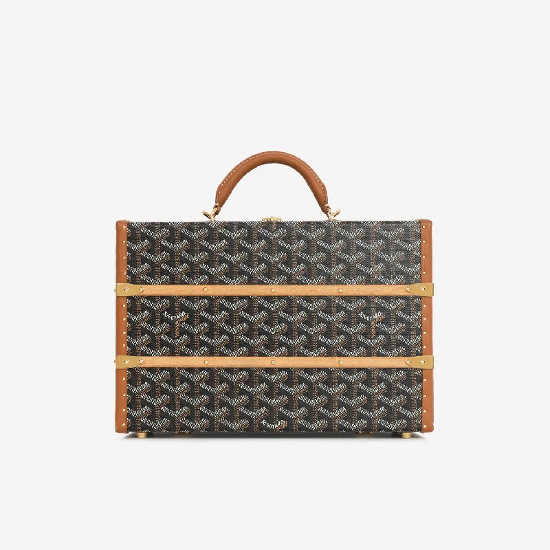 women's handbag with structured frame -Goyard Goyard - Palace MM Trunk - Black/Tan Goyardine GHW - Pre-Loved